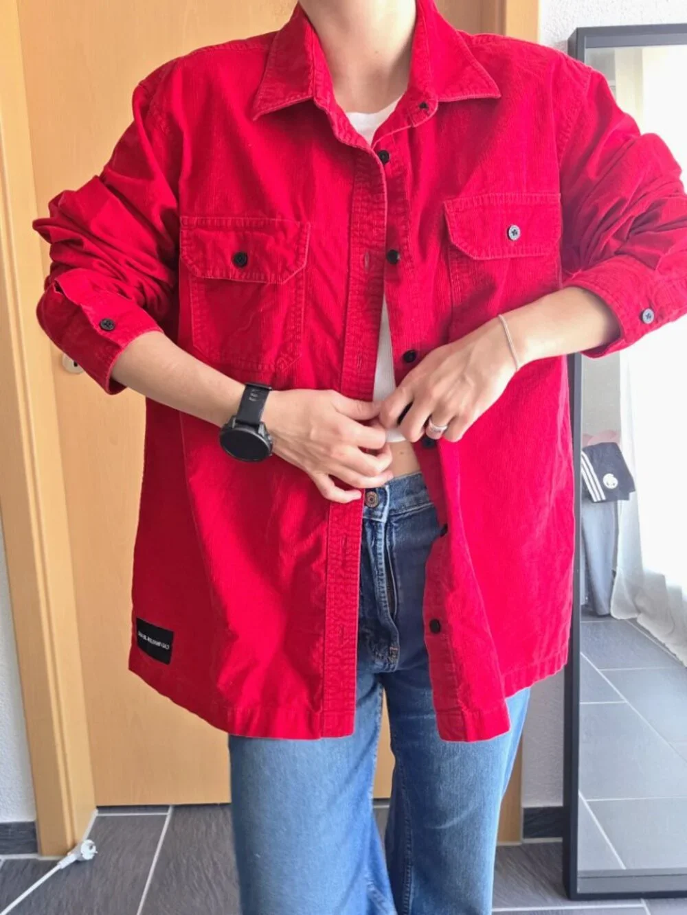 Calvin Klein Jeans Red Corduroy Button Down Shirt Jacket Shacket - Large